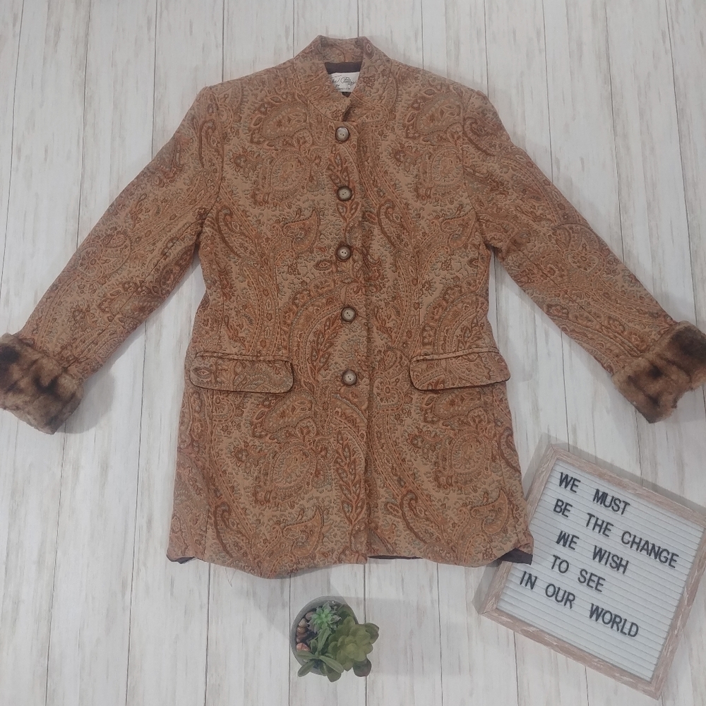 Tasha Polizzi Tapestry Paisley Faux Fur Jacket